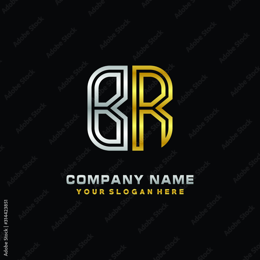 initial letter BR logo Abstract vector minimalist. letter logo gold and silver color initial letter BR logo Abstract vector minimalist. letter logo gold and silver color
