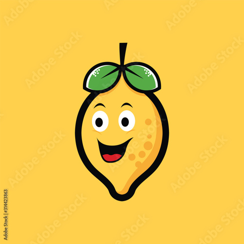 Cute Lemon logo. Fresh lemon fruits on summer season. lemon, juice, fruit, drink, leaf, lime, citrus, vector, cartoon, concept, creative, design, diet, element, florida, food, fresh, freshness