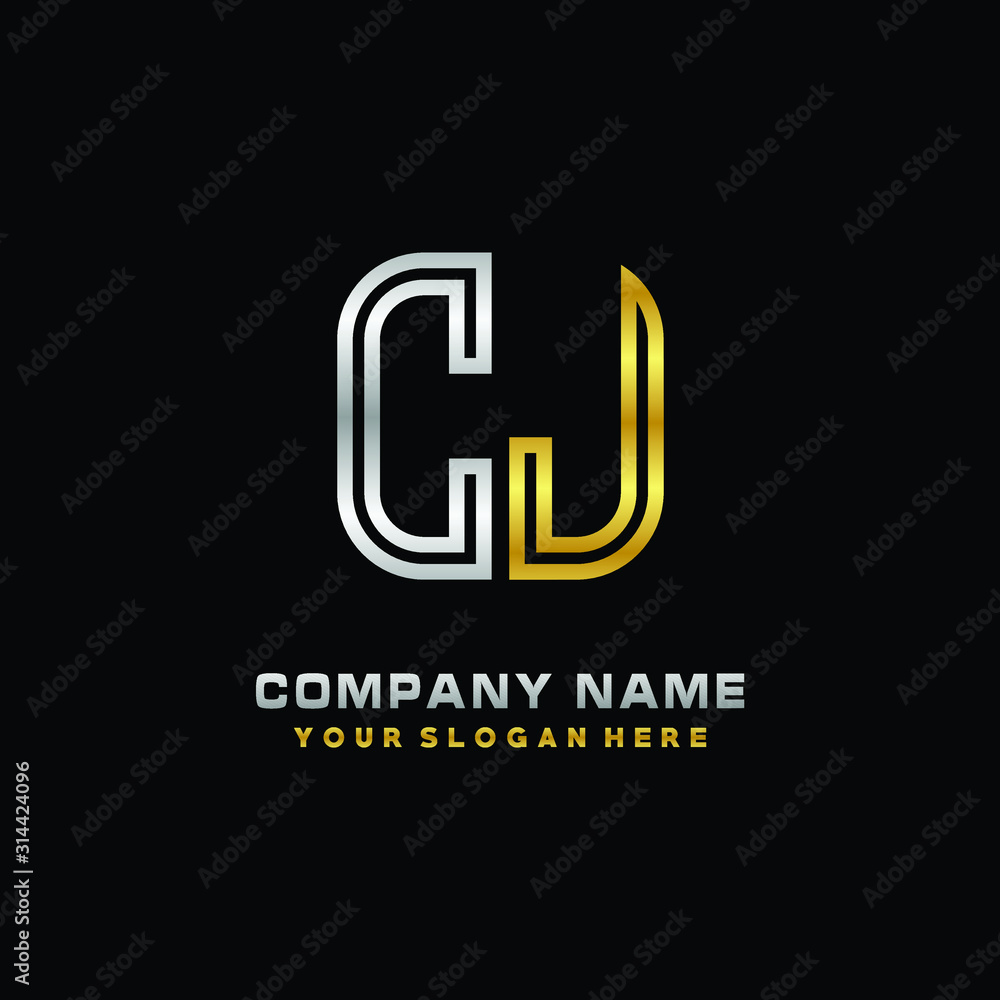 initial letter CJ logo Abstract vector minimalist. letter logo gold and silver color initial letter CJ logo Abstract vector minimalist. letter logo gold and silver color