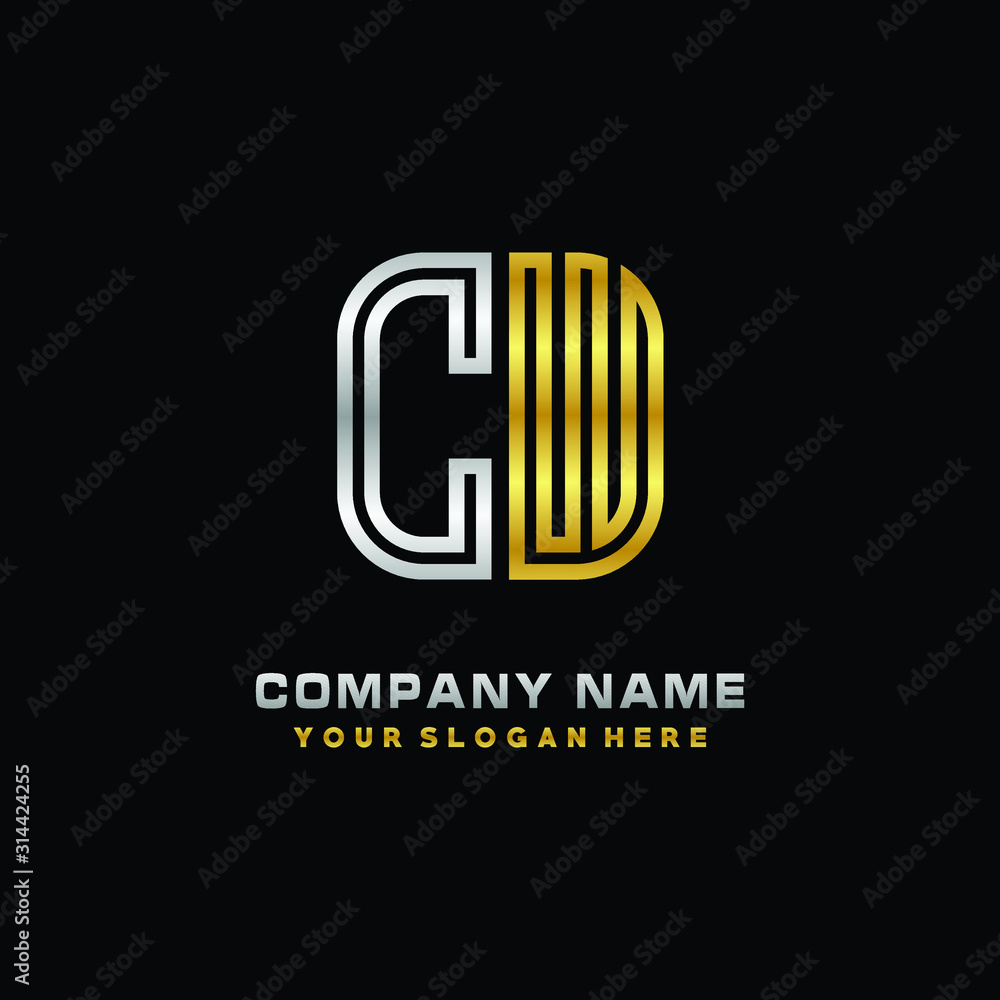 initial letter CW logo Abstract vector minimalist. letter logo gold and silver color initial letter CW logo Abstract vector minimalist. letter logo gold and silver color