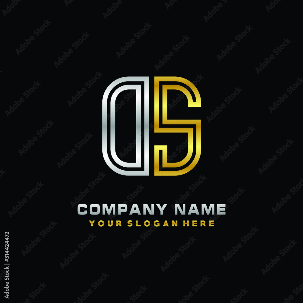 initial letter DS logo Abstract vector minimalist. letter logo gold and silver color initial letter DS logo Abstract vector minimalist. letter logo gold and silver color