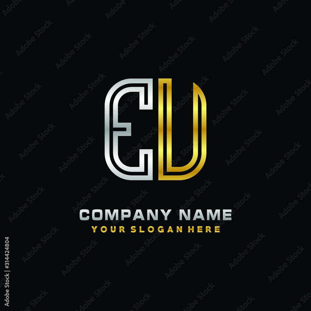 initial letter EU logo Abstract vector minimalist. letter logo gold and silver color initial letter EU logo Abstract vector minimalist. letter logo gold and silver color