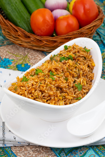 Vegetarian Fried Rice Or Pulav is a Dish of Cooked Rice That Has Been Stir-Fried in a Wok or a Frying Pan And is Usually Mixed with Other Ingredients
