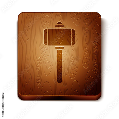 Brown Battle hammer icon isolated on white background. Wooden square button. Vector Illustration