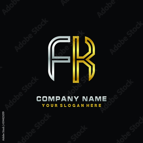 initial letter FK logo Abstract vector minimalist. letter logo gold and silver color