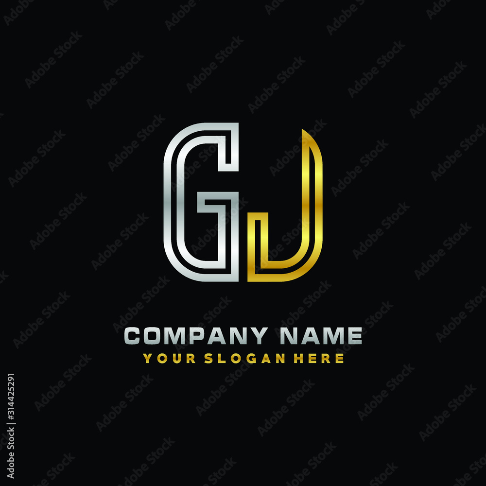 initial letter GJ logo Abstract vector minimalist. letter logo gold and silver color initial letter GJ logo Abstract vector minimalist. letter logo gold and silver color