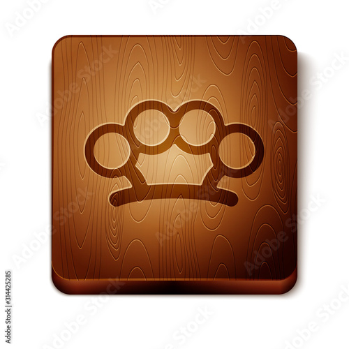 Brown Brass knuckles icon isolated on white background. Wooden square button. Vector Illustration