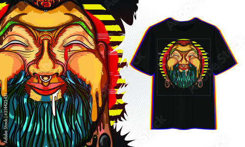 template for printing, vintage hipster sailor with a thick beard Layout vector as an offer printing on T-shirts.