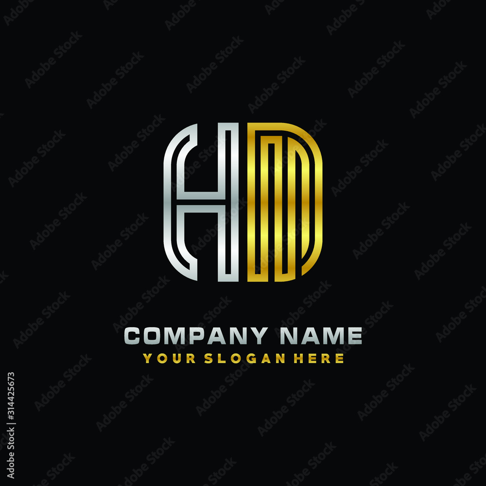 initial letter HM logo Abstract vector minimalist. letter logo gold and silver color initial letter HM logo Abstract vector minimalist. letter logo gold and silver color