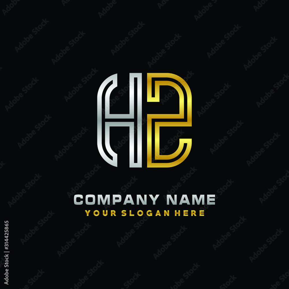 initial letter HZ logo Abstract vector minimalist. letter logo gold and silver color initial letter HZ logo Abstract vector minimalist. letter logo gold and silver color