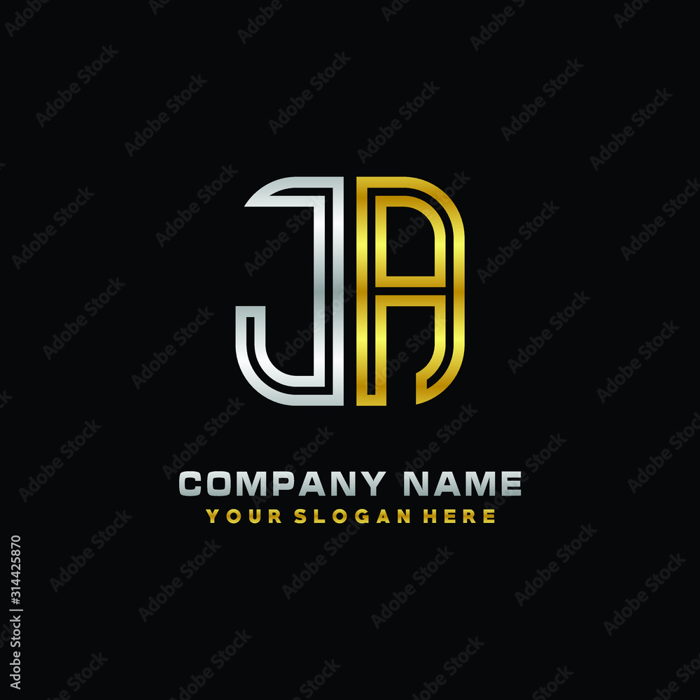 initial letter JA logo Abstract vector minimalist. letter logo gold and silver color initial letter JA logo Abstract vector minimalist. letter logo gold and silver color