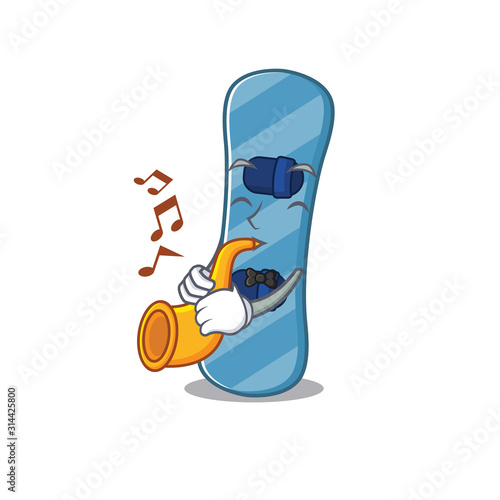 cartoon character style of snowboard performance with trumpet