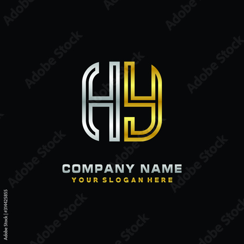 initial letter HY logo Abstract vector minimalist. letter logo gold and silver color