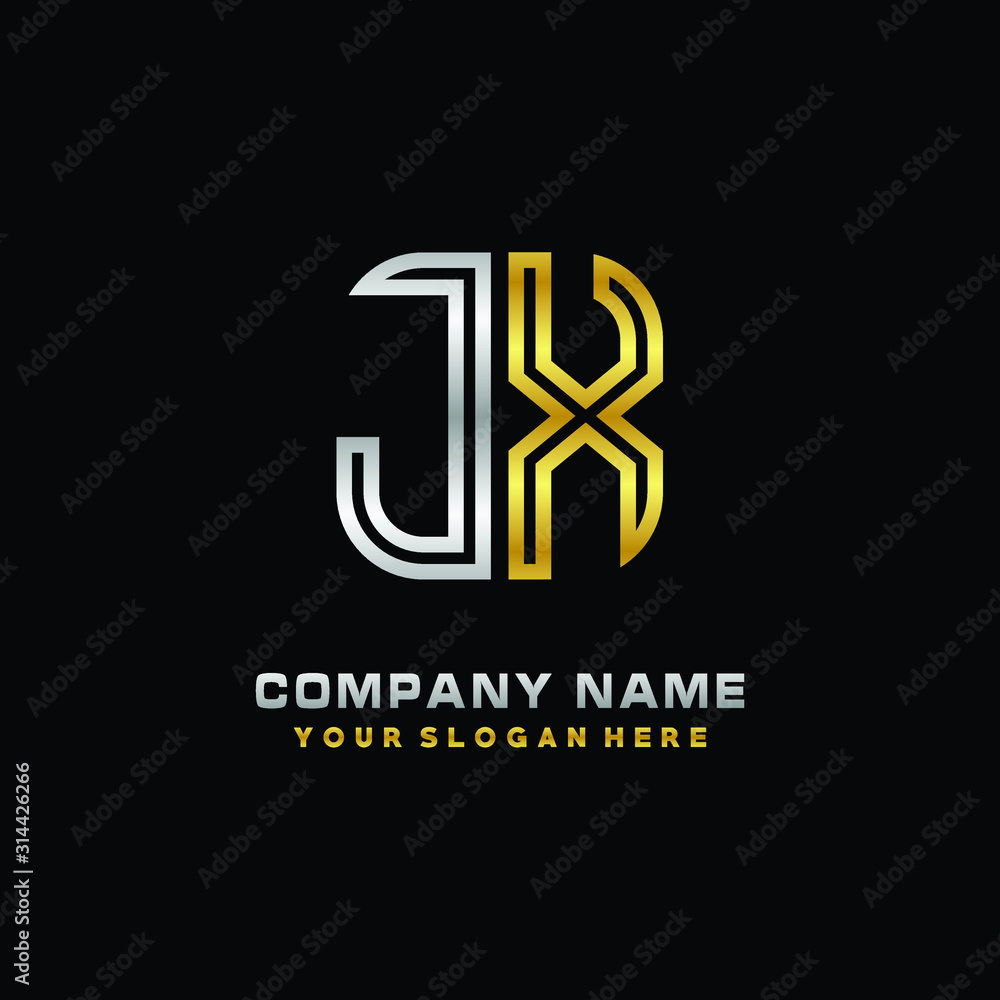 initial letter JX logo Abstract vector minimalist. letter logo gold and silver color initial letter JX logo Abstract vector minimalist. letter logo gold and silver color