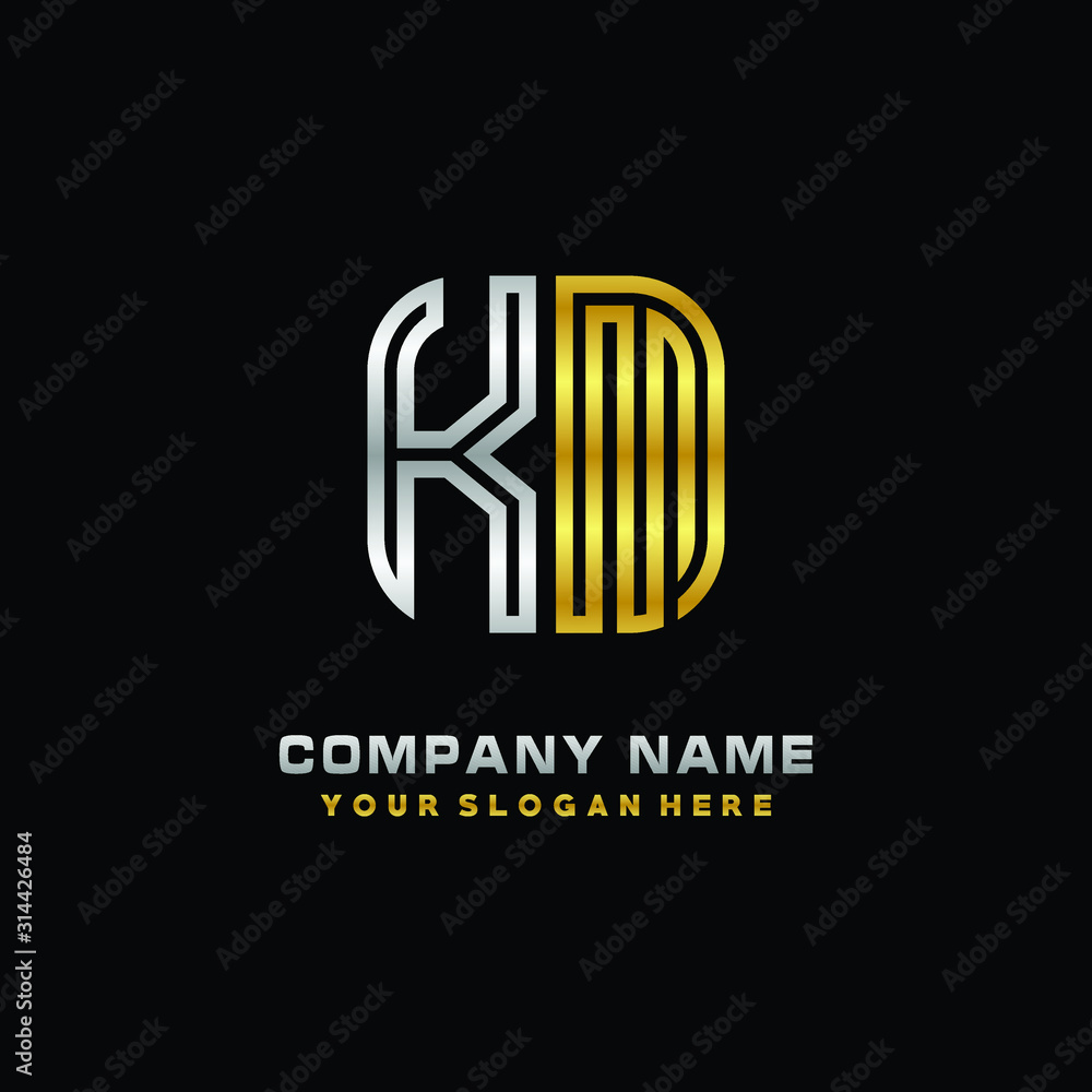 initial letter KM logo Abstract vector minimalist. letter logo gold and silver color initial letter KM logo Abstract vector minimalist. letter logo gold and silver color