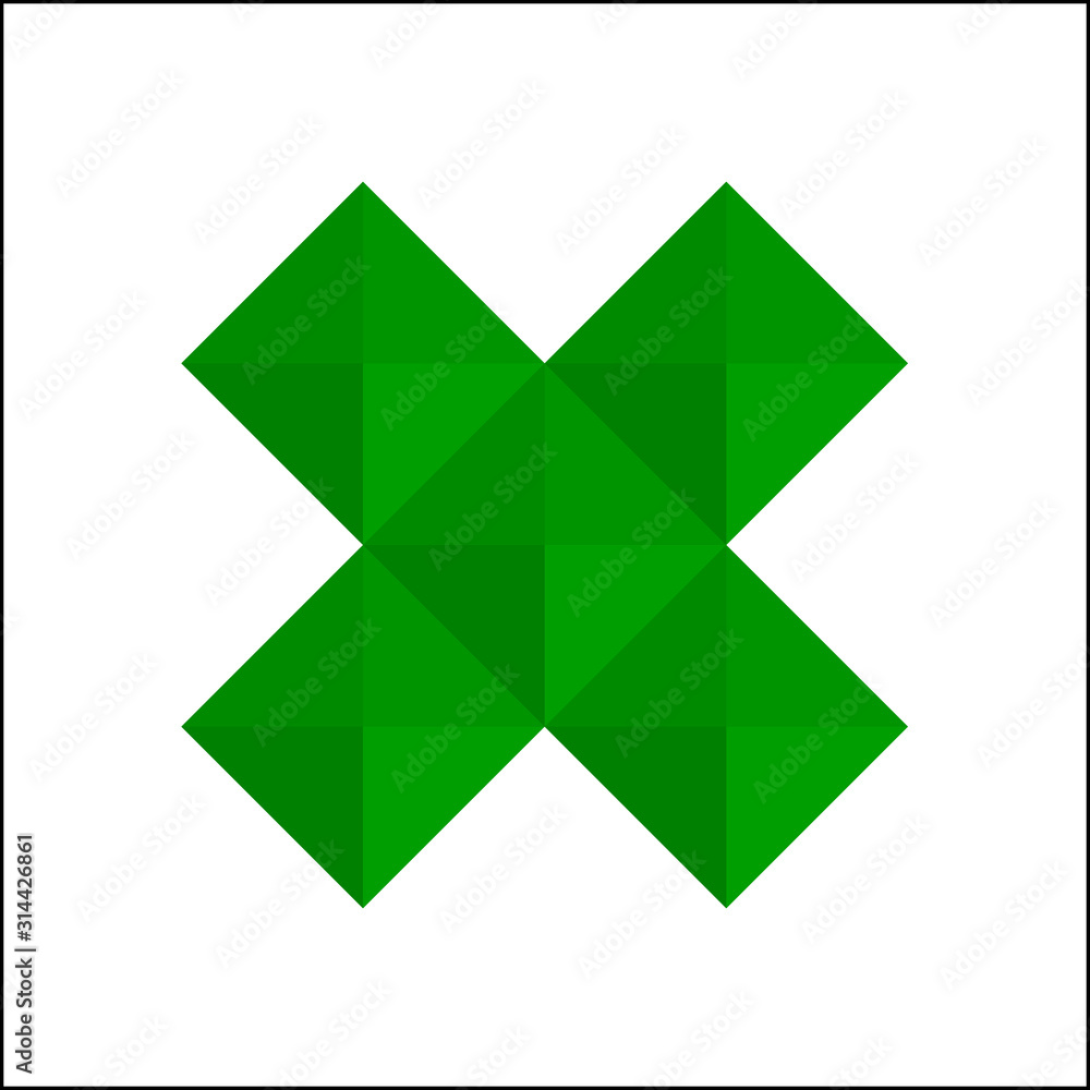 Green 3d x mark symbol or cross sign on white background vector.