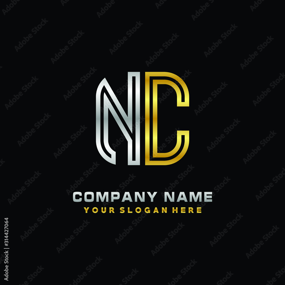initial letter NC logo Abstract vector minimalist. letter logo gold and silver color initial letter NC logo Abstract vector minimalist. letter logo gold and silver color