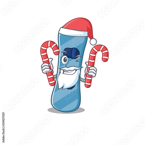 Snowboard Cartoon character in Santa costume with candy