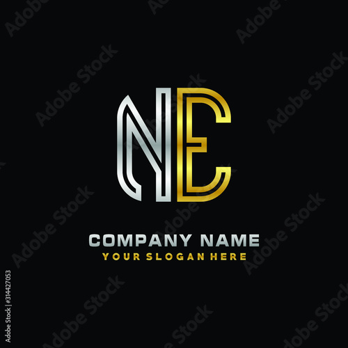 initial letter NE logo Abstract vector minimalist. letter logo gold and silver color