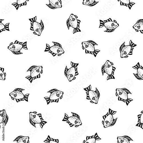 Seamless vector pattern of doodle fishes