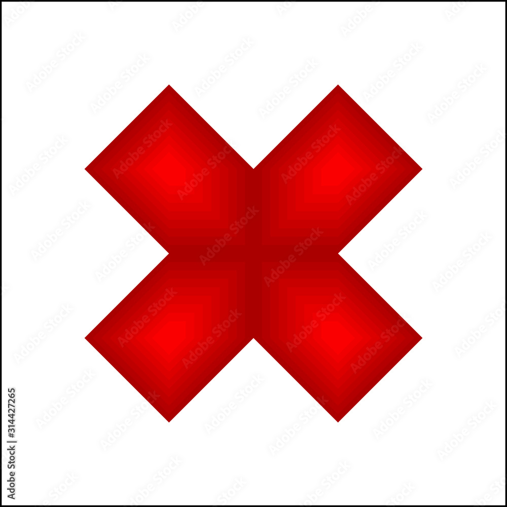 Red 3d x mark symbol or cross sign on white background vector. Red 3d x mark symbol or cross sign on white background vector.