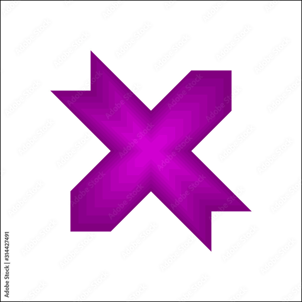 Purple 3d x mark symbol or cross sign on white background vector. Purple 3d x mark symbol or cross sign on white background vector.