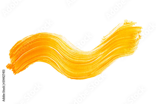 Gold yellow brush stroke isolated on white background. Gold abstract stroke. Colorful watercolor brush stroke.