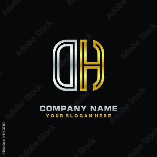 initial letter OH logo Abstract vector minimalist. letter logo gold and silver color