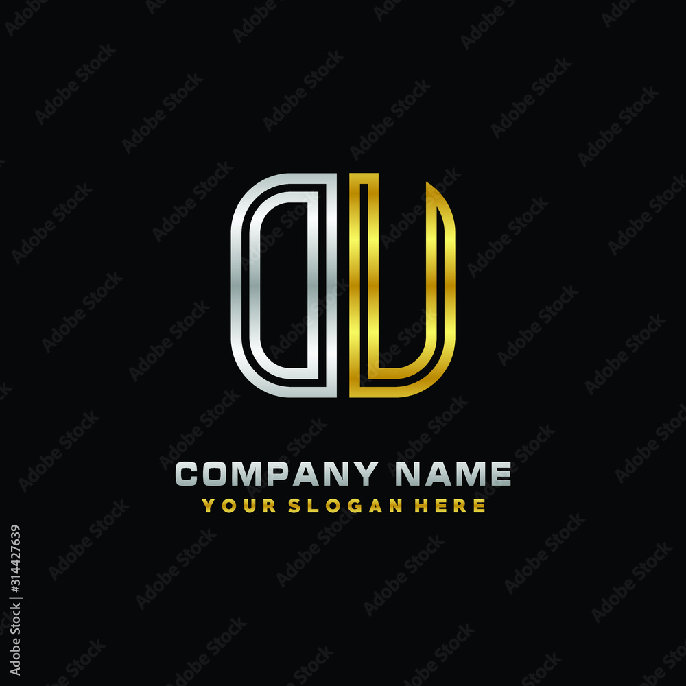 initial letter OU logo Abstract vector minimalist. letter logo gold and silver color initial letter OU logo Abstract vector minimalist. letter logo gold and silver color