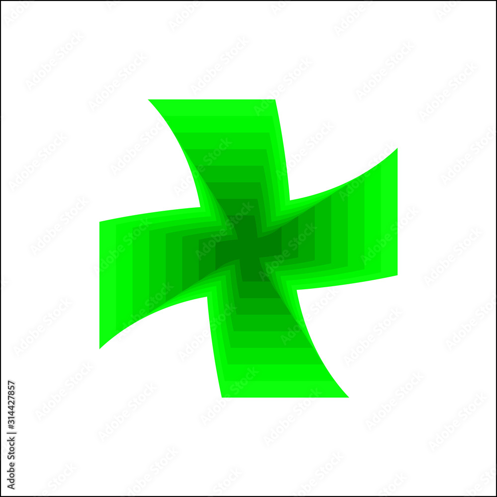 Fototapeta premium Green 3d cross symbol or plus sign on white background vector.