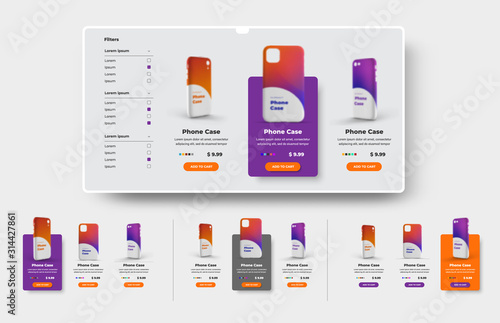 Vector UI set of product cards for online store and e-commerce.