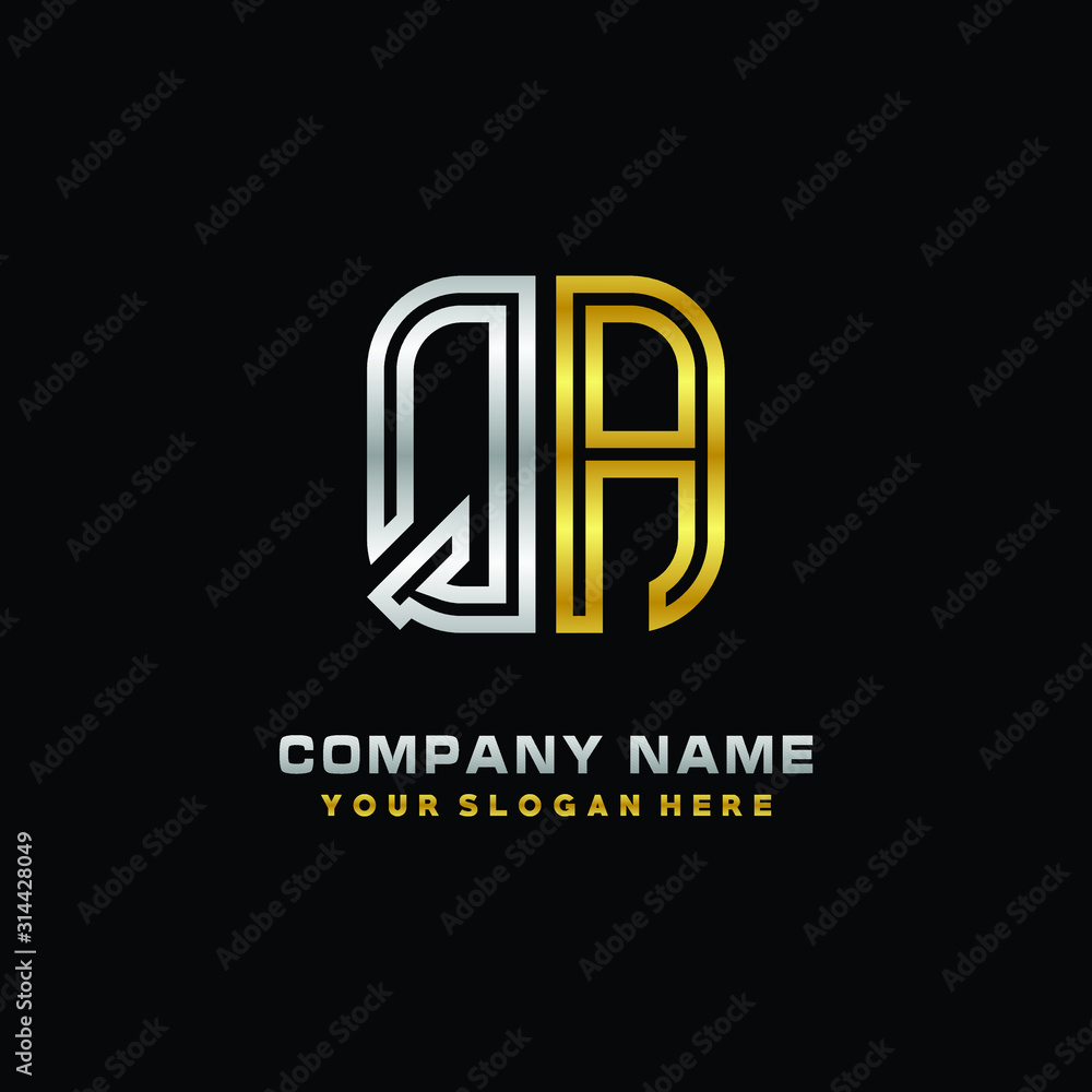 initial letter QA logo Abstract vector minimalist. letter logo gold and silver color initial letter QA logo Abstract vector minimalist. letter logo gold and silver color