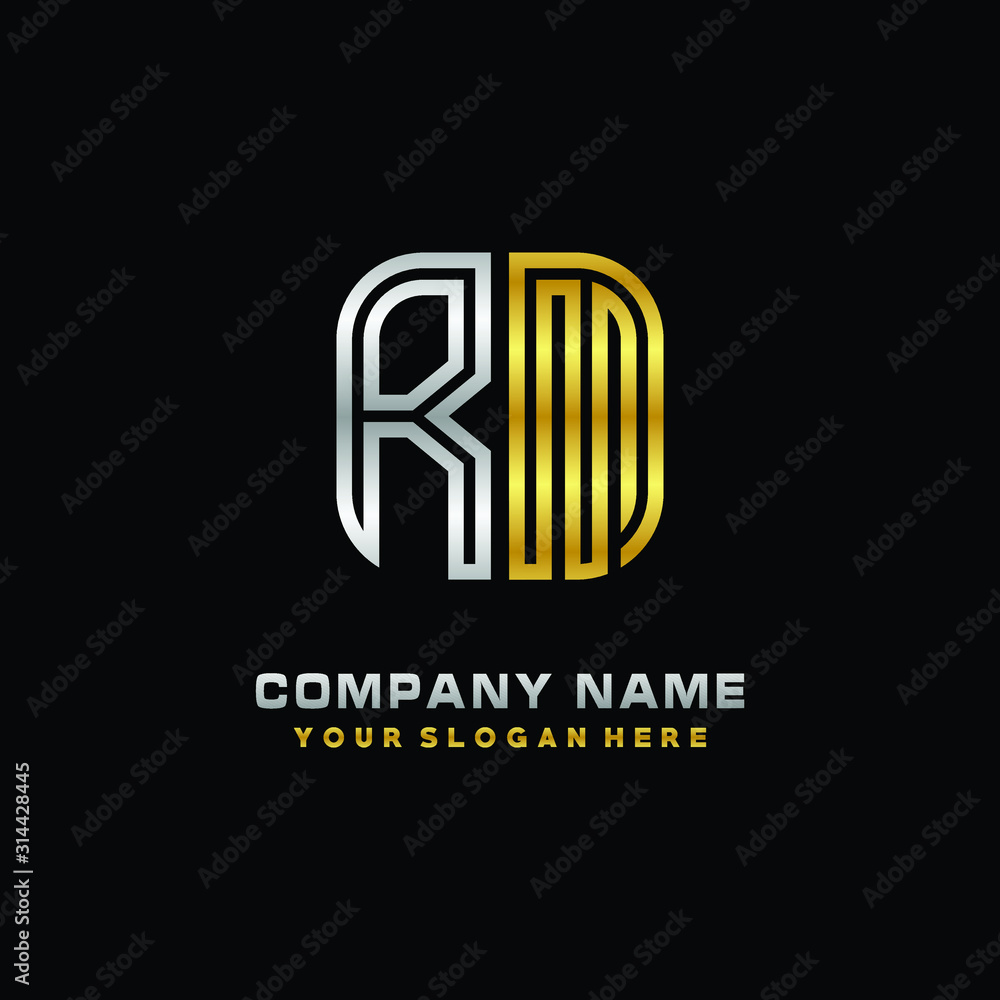 initial letter RM logo Abstract vector minimalist. letter logo gold and silver color initial letter RM logo Abstract vector minimalist. letter logo gold and silver color