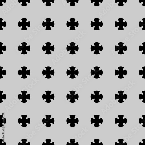 Black cross sign or plus symbol repeat pattern on gray color background vector. Cross logo background.