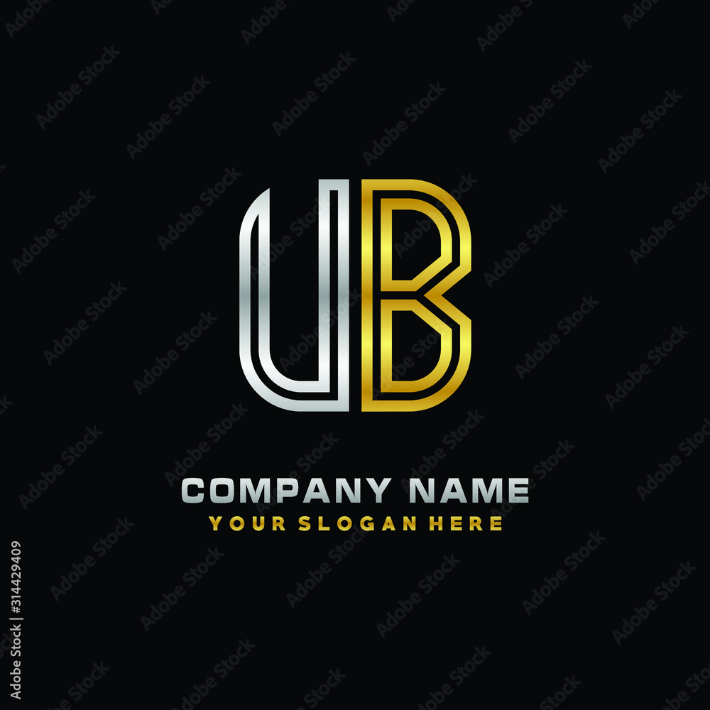 initial letter UB logo Abstract vector minimalist. letter logo gold and silver color initial letter UB logo Abstract vector minimalist. letter logo gold and silver color