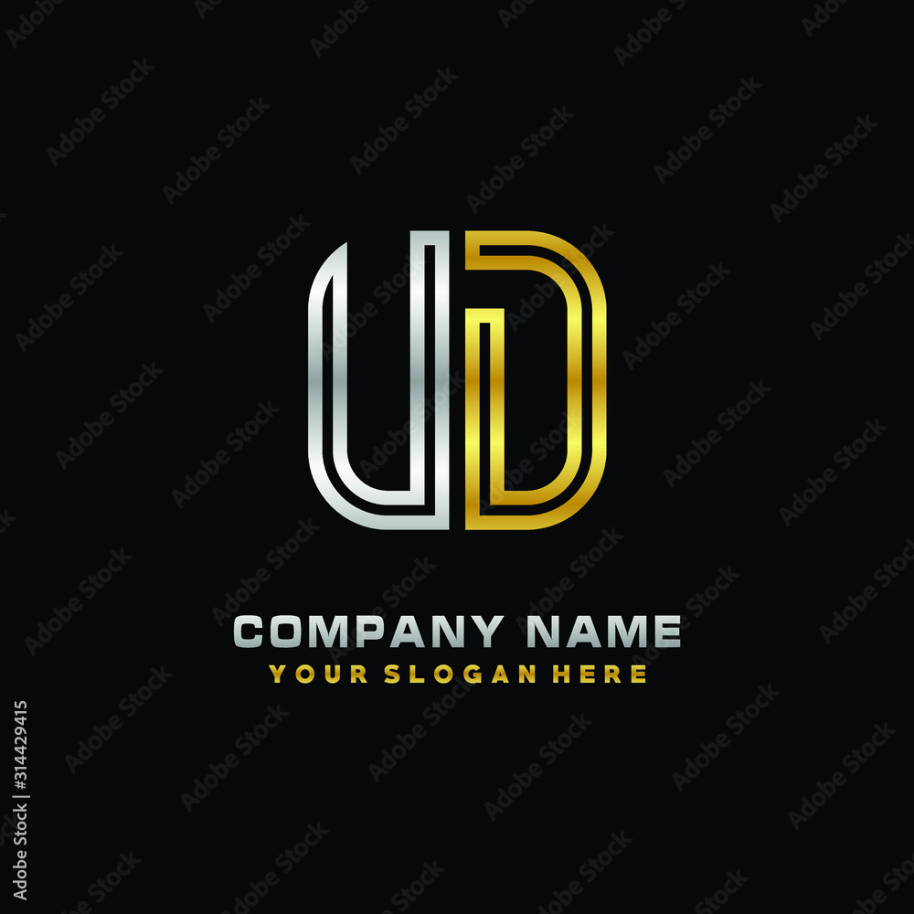 initial letter UD logo Abstract vector minimalist. letter logo gold and silver color initial letter UD logo Abstract vector minimalist. letter logo gold and silver color