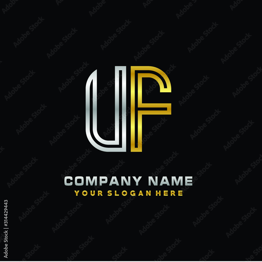 initial letter UF logo Abstract vector minimalist. letter logo gold and silver color initial letter UF logo Abstract vector minimalist. letter logo gold and silver color