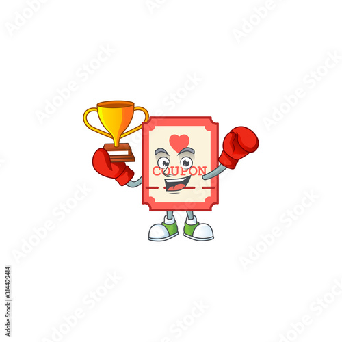 fantastic Boxing winner of red love coupon in mascot cartoon style