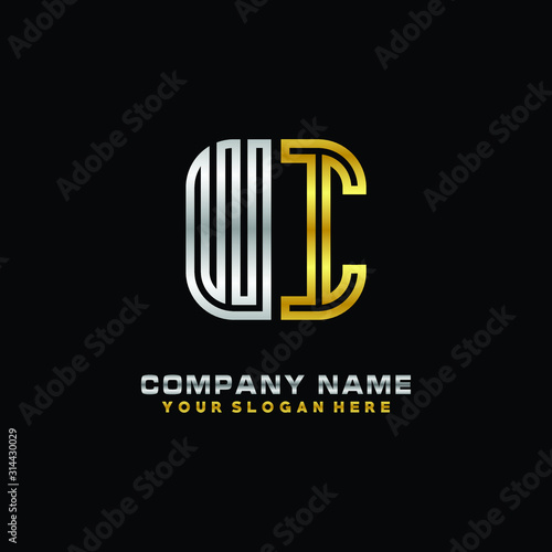 initial letter WI logo Abstract vector minimalist. letter logo gold and silver color