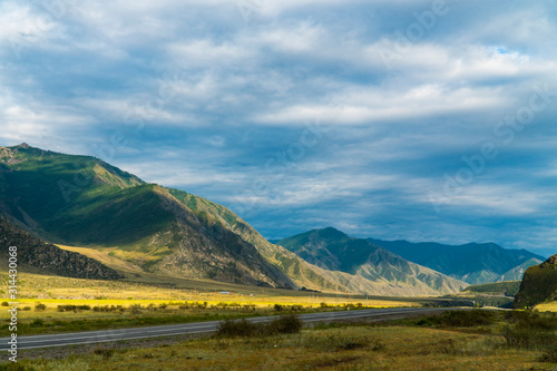 Background image of a mountain landscape. Russia, Siberia, Altai