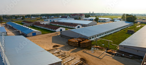 Industrial agricultural complex, top view at evevning photo