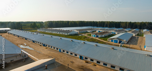 Industrial agricultural complex, top view at evevning photo