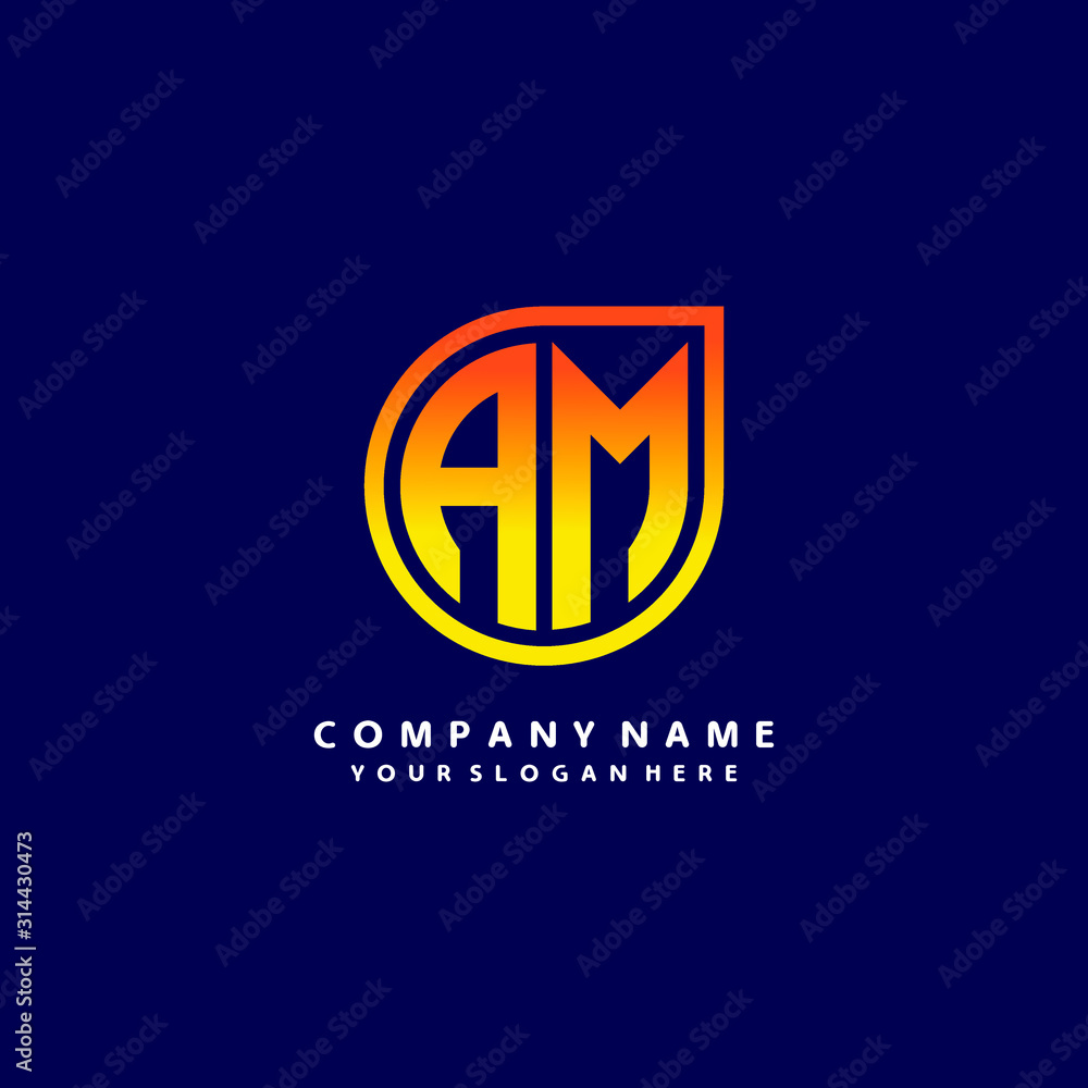 letter AM orange abstract logo, with a blue background letter AM orange abstract logo, with a blue background