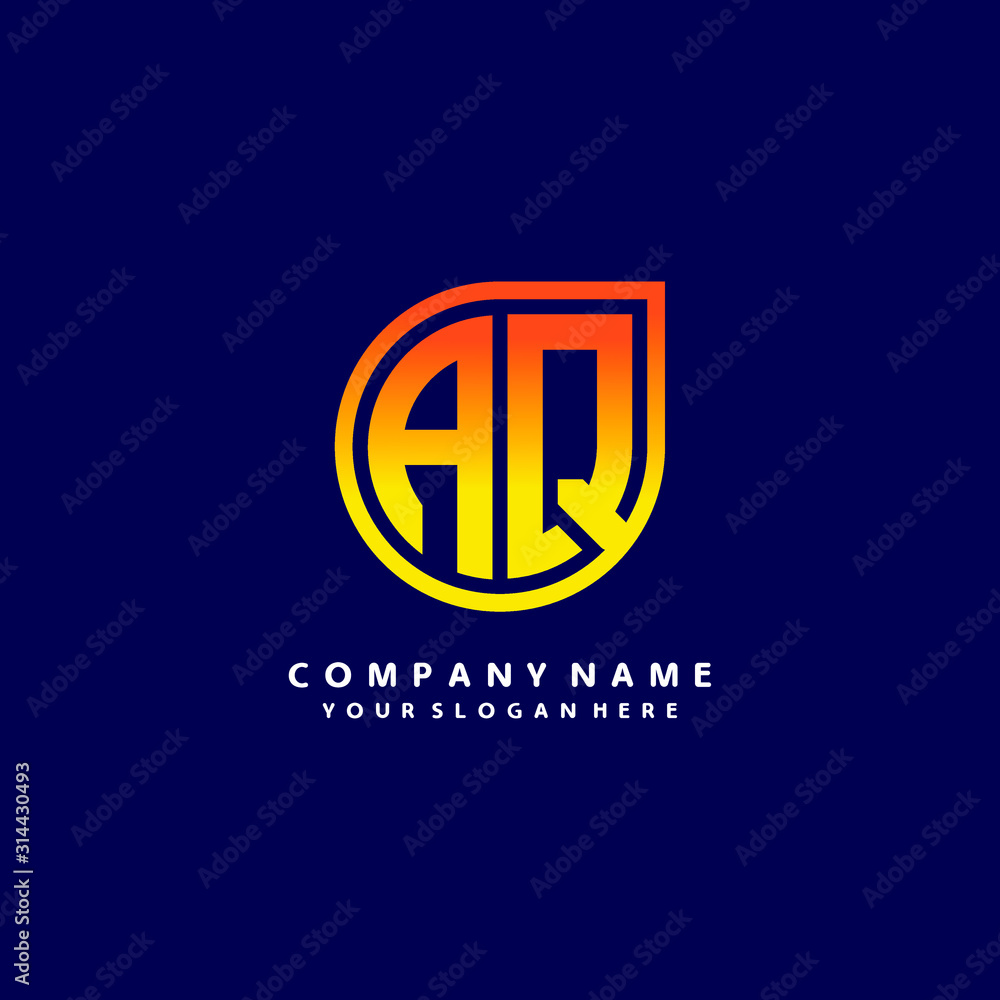 letter AQ orange abstract logo, with a blue background letter AQ orange abstract logo, with a blue background