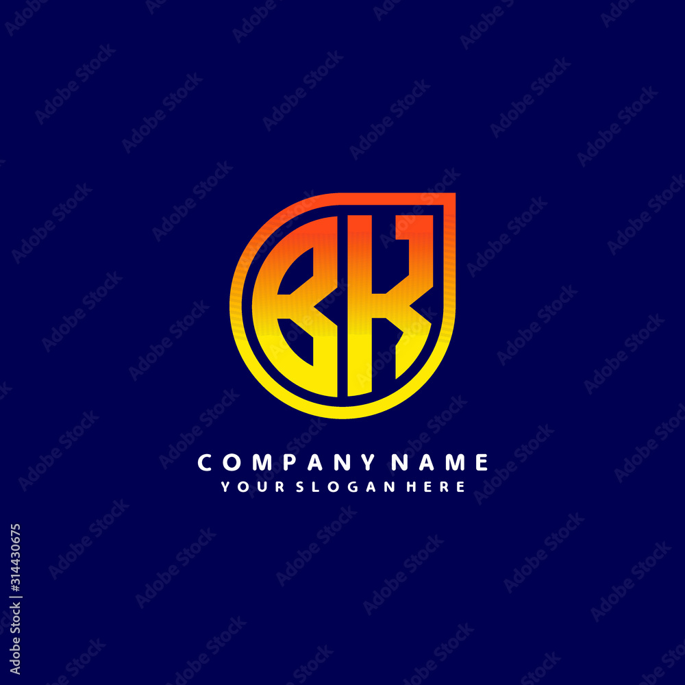 letter BK orange abstract logo, with a blue background letter BK orange abstract logo, with a blue background