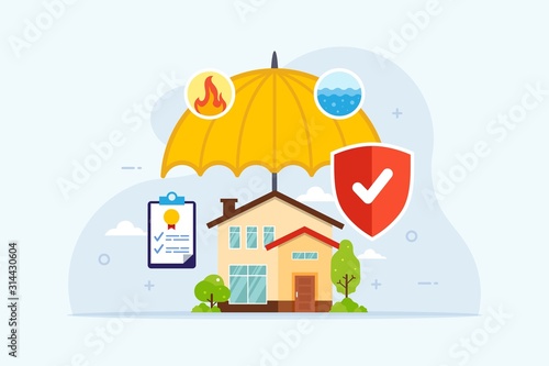 Home Insurance design concept with umbrella protection flat vector illustration