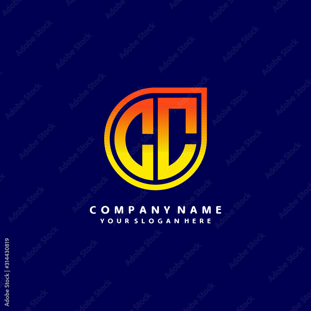 letter CC orange abstract logo, with a blue background letter CC orange abstract logo, with a blue background