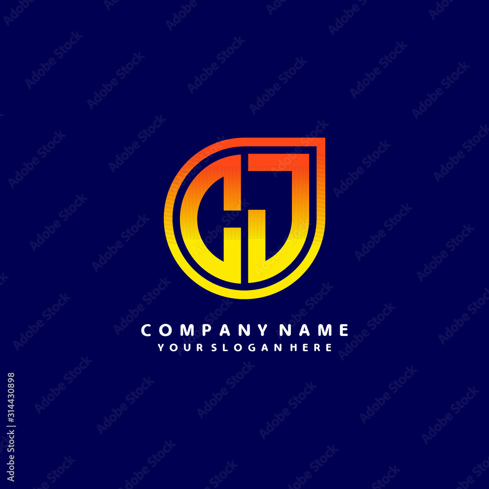 letter CJ orange abstract logo, with a blue background letter CJ orange abstract logo, with a blue background