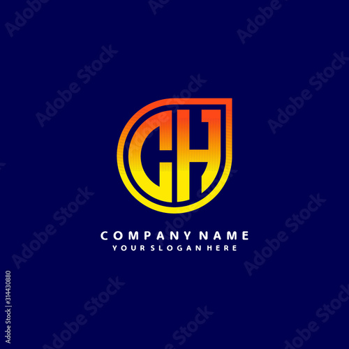 Free Download letter CH orange abstract logo, with a blue background - GFXLoad