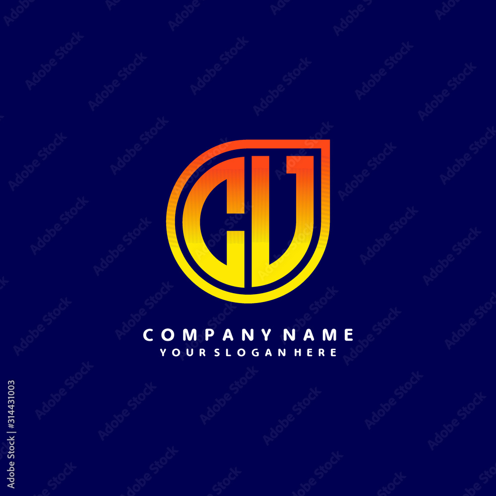 letter CV orange abstract logo, with a blue background letter CV orange abstract logo, with a blue background